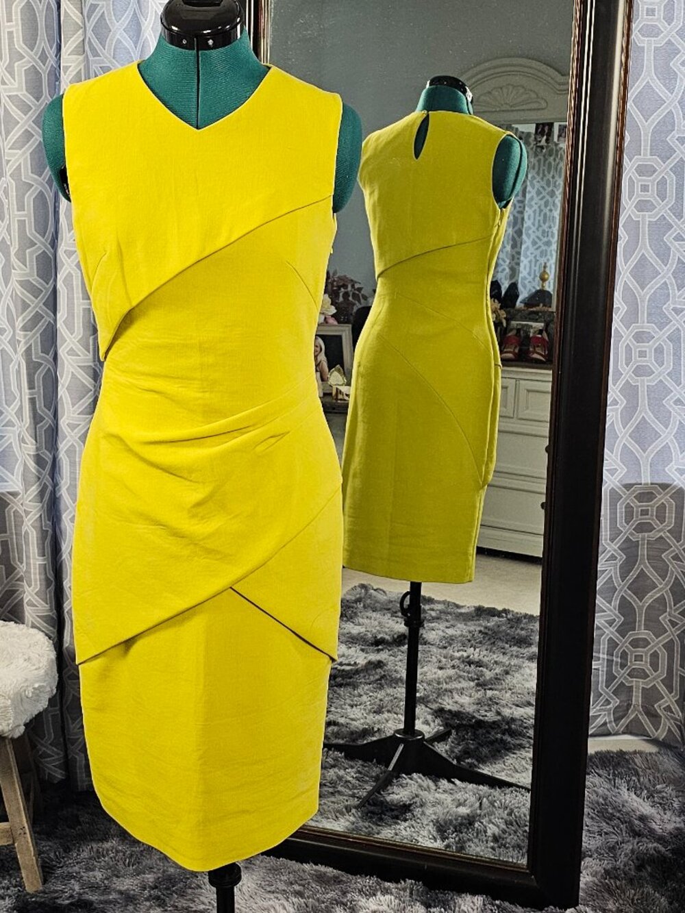 Karen Millen Folded Pencil Dress – Architectural Draped Sheath – Size 10
